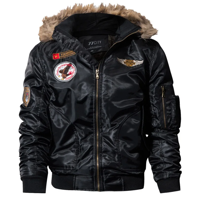 Новинка, утолщенная зимняя куртка в стиле милитари, Мужская армейская куртка Air force one, тактические куртки, Мужская ветровка, пальто для полетов, jaqueta masculina - Цвет: Black