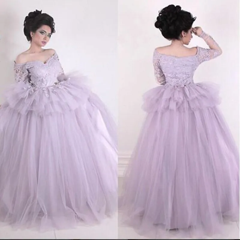 Compare Prices On Peplum Ball Gowns Online Ping Low Price Lavender Long Prom Dresses 2017 Ball Gown Sleeves Off The Shoulder Peplum Puffy Skirts Free Petticoat