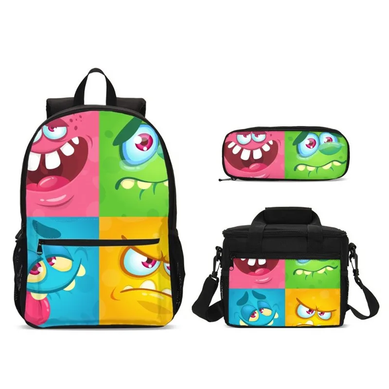 

3Pcs/Set Portfolio School Bags For Boys Girls Cool Funny Cute Cartoon Emoji 3D Printing Bookbag Satchel Rucksack Mochila Escolar