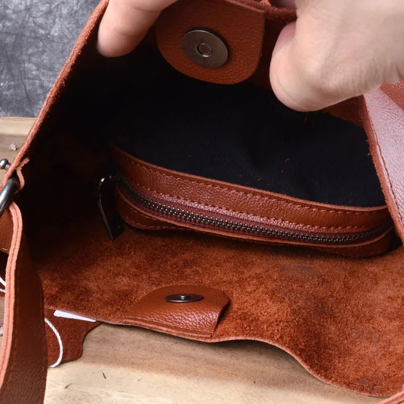 AETOO Leather tote handbags shoulder portable shopping bag Korean bucket bag art big tote bag