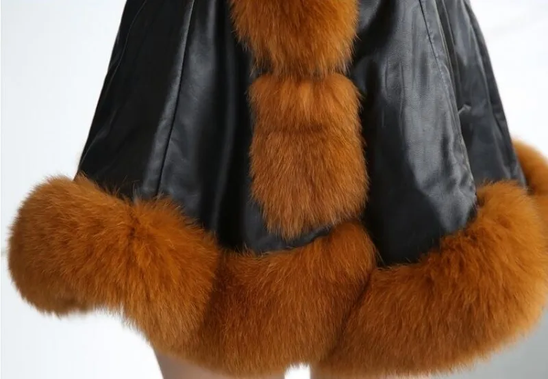 Зимние пальто, женская куртка из искусственной кожи, Женская куртка, Женская куртка с воротником из искусственного лисьего меха, Куртки из искусственной кожи, большой размер 6XL