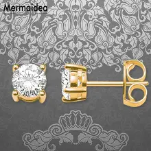 Круглые серьги-гвоздики золотистого цвета с кристаллами, модные ювелирные изделия, классические серьги из стерлингового серебра 925 пробы, подарок для женщин, мужчин, влюбленных,, новинка, Kolczyki