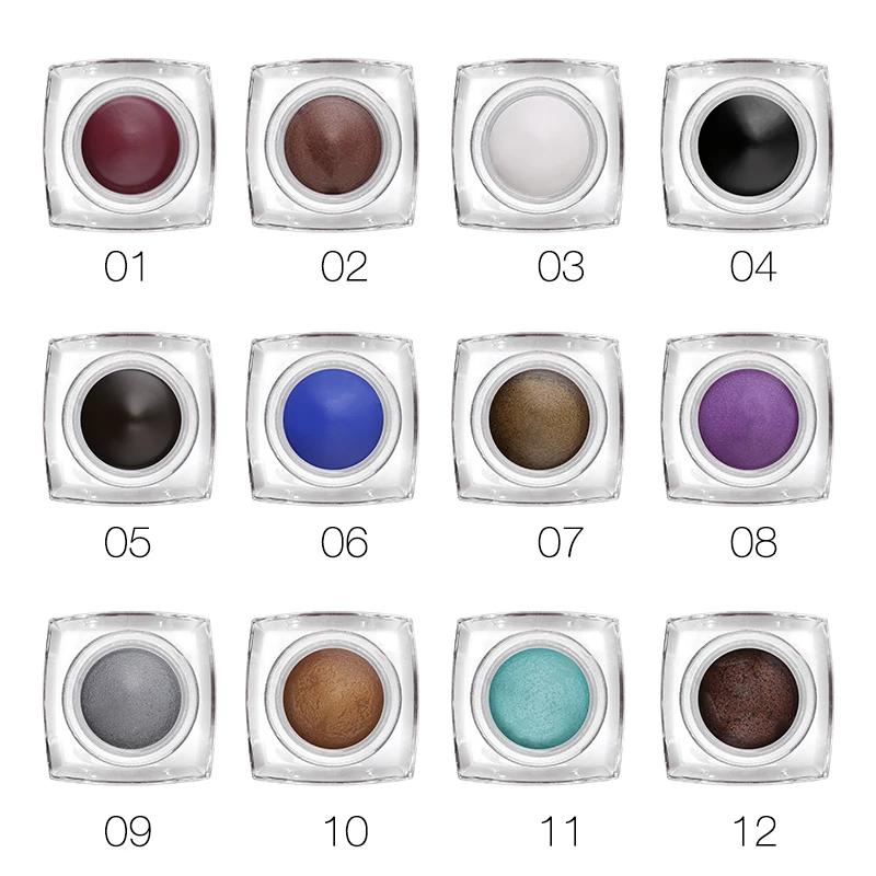 HUAMIANLI Brand 12 Color Matte Eyeliner Gel Waterproof Glitter Shimmer Eye Liner Cream Super Thick Lasting Fast Drying Makeup HUAMIANLI Brand 12 Color Matte Eyeliner Gel Waterproof Glitter Shimmer Eye Liner Cream Super Thick Lasting Fast Drying Makeup