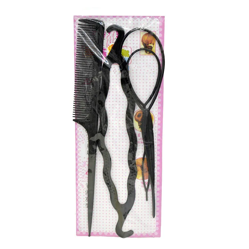 4pcs/set Hair Styling Accessories Set Braiders Hair Pin Bun Roller Maker Hair Braiding Twist Curler Styling Tool Black