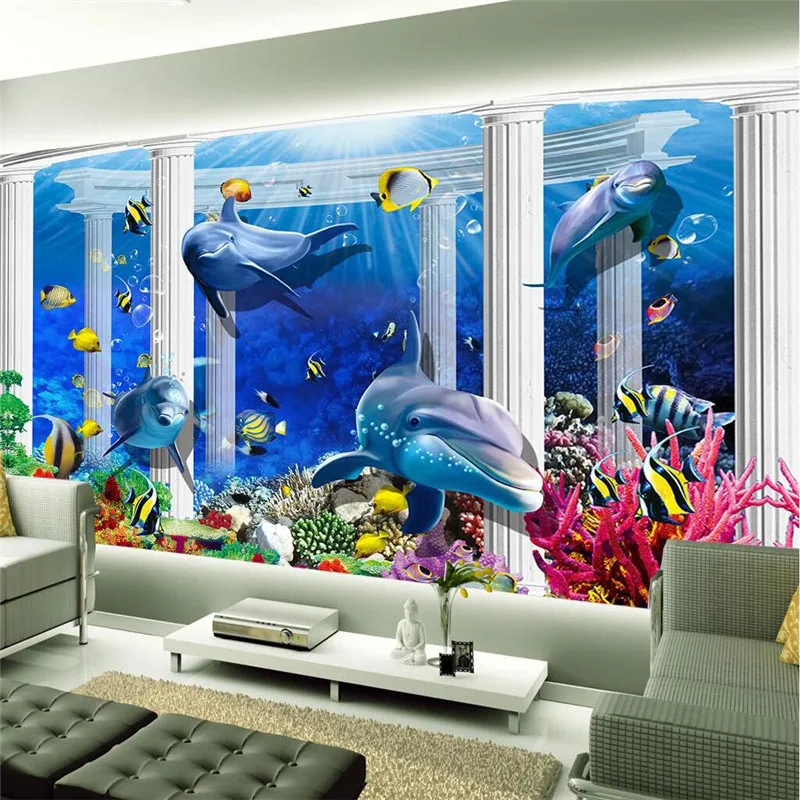 

beibehang home decor Photo background underwater Dolphin Coral bathrooms large wall art murals-3d wall papers home decor