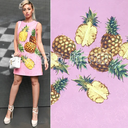 

100cm*145cm Pin Pineapple Flower Dress Jacquard Fabric High Grade Cloth Pink Spring and Autumn Dress