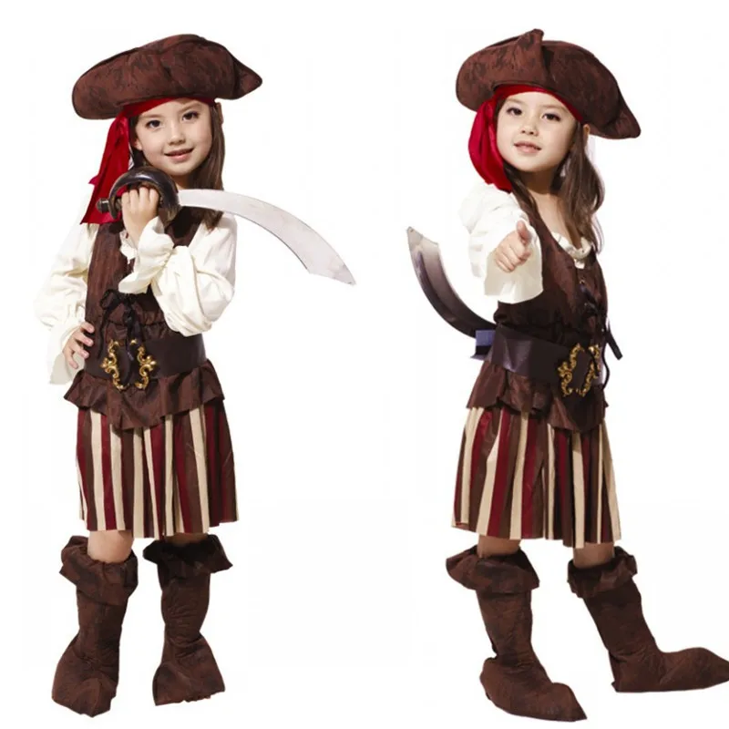 

M-XL fantasia Kids Girls Pirates of the Caribbean Cosplay showing cloth Halloween Jack Sparrow Costume Children's day play dress