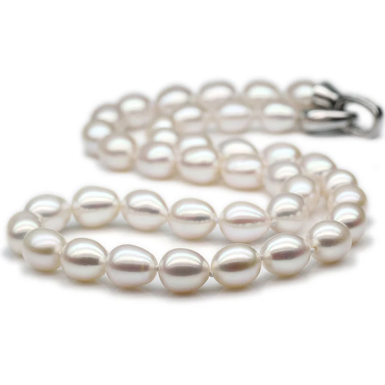 9-10mm AAA Perfectly Rice-shape Freshwater Pearl Necklace High Quality