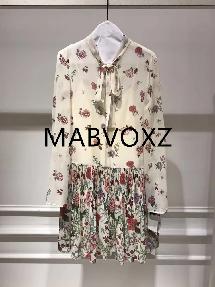 

New Women Mini Dress pleated Print ladies sexy dress Beach short dresses long sleeve Autumn and Winter