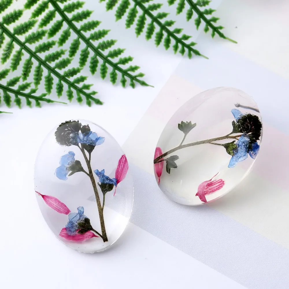 

Korea Dried Flower Glass Transparent Stud Earrings for Women Bohemia Cute Oval Earring Resin Jewelry boucle d'oreille femme 2019