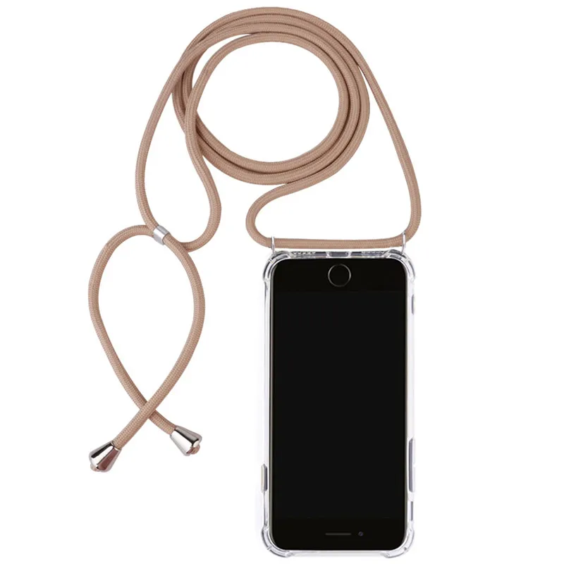 

Clear TPU Bumper with Strap Necklace Protective Phone Cover for iphone 6 7 8 plus x xs xr xs max 5 5S SE Cases for Women Men