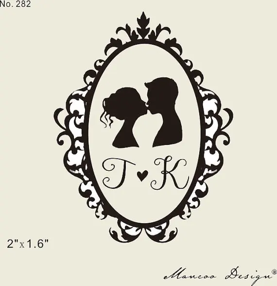 Custom wedding rubber stamp couple silhouette Custom Monogram Initial