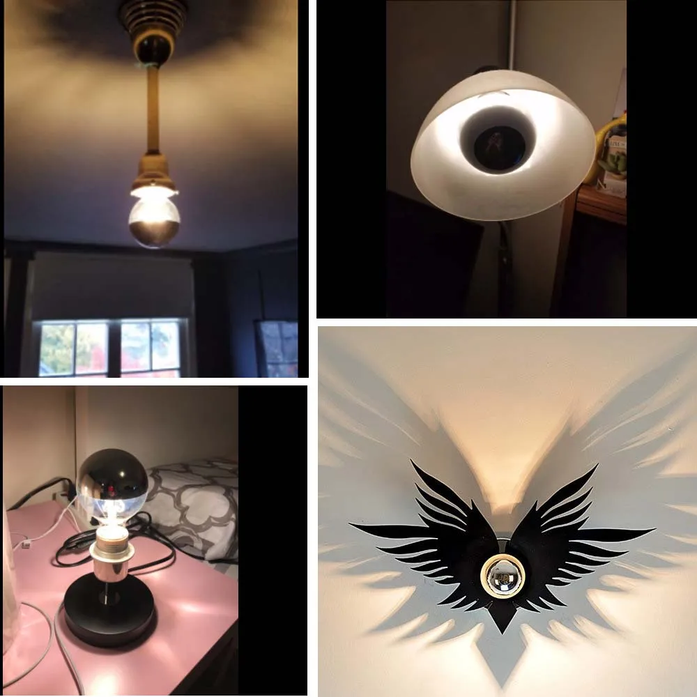 G95 8W LED Bulb E26 120V Mirror Half Tipped Chrome Globe silver 2700K Warm Light Edison Retro Shadowless Lamps