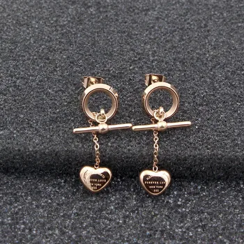 

YUN RUO 2020 Forever Love Heart Stud Earring Woman Rose Gold Color Titanium Steel Jewelry Girl Gift Party Never Fade Wholesale