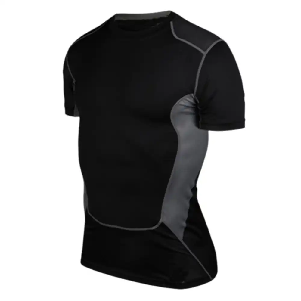 Mens Compression Top Base Layer Activewear Sports Shirt Under Skin Suit Black 