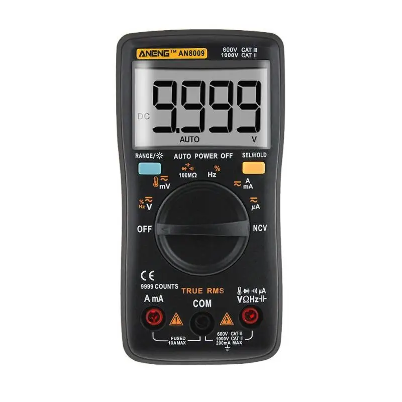 

AN8009 Digital Multimeter LCD Display Automatic Range Backlight Ammeter Voltmeter Inductance Meter Transistor Current Tester