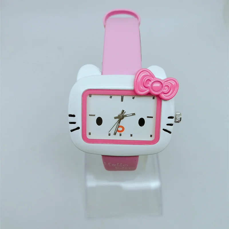 Милые модные женские часы KT cat, детские часы с рисунком hello kitty, кварцевые часы с кожаным ремешком для девочек