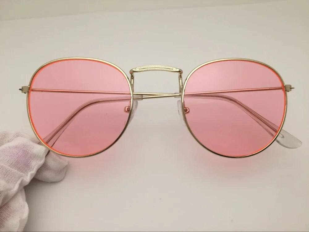 Маленькие круглые солнцезащитные очки для женщин, винтажные черные солнцезащитные очки для мужчин, металлическая оправа, роскошные брендовые дизайнерские розовые зеркальные очки
