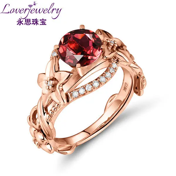 14k rose gold round 6mm garnet ring with natural dia flower garnet wedding ring for sale - Wedding Ring For Sale 14k rose gold round 6mm garnet ring with natural dia flower garnet wedding ring for sale - Wedding Ring For Sale