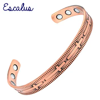 

Escalus Unisex Magnetic Bangle Antique Copper Christian Cross Style Powerful Health Copper Bracelet Jewelry Gift Wristband Charm
