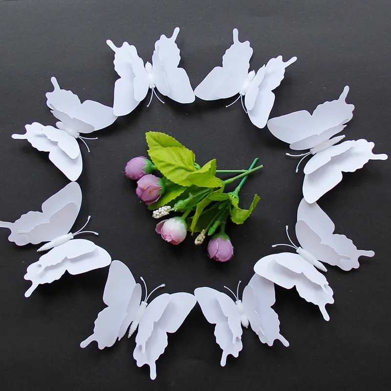 

12Pcs 3D Double Layer Butterfly Wall Sticker for Home Decor DIY White Butterflies Fridge Magnet Stickers Room Decoration 35