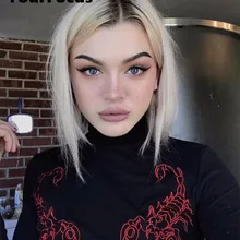 Новинка, harajuku, панк, китайский стиль, Скорпион, вышивка, турок, кружевной кроп-топ и красная футболка с длинными рукавами для женщин