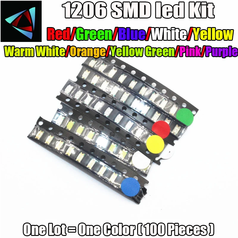

5 Colors x 50pcs = 250pcs 1206 3216 SMD SMT (White Red Green Blue Green) SMD LED 1206 LED Light Emitting Diode LED Diode Kit