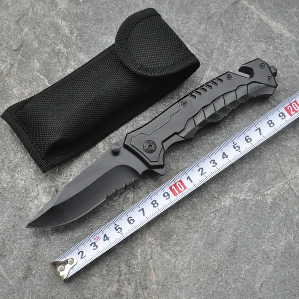 Складной Нож 57HRC Кемпинг Охотничий Нож Выживания Ножи Алюминиевая Ручка Наружная Карманный EDC Инструмент Нож Черный Лезвие Зубчатое