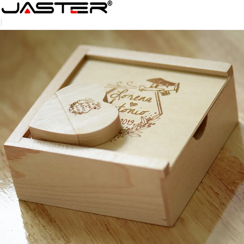 JASTER USB 2,0 деревянный usb в форме сердца+ коробка Флешка 4 ГБ 8 ГБ 16 ГБ 32 ГБ 64 Гб 128 ГБ usb флеш-накопитель внешняя карта памяти