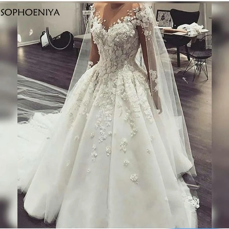 

New Arrival A-Line Luxury Wedding dresses 2019 Vestido de festa longo Lace Appliques gelinlik Wedding gowns robe de mariee