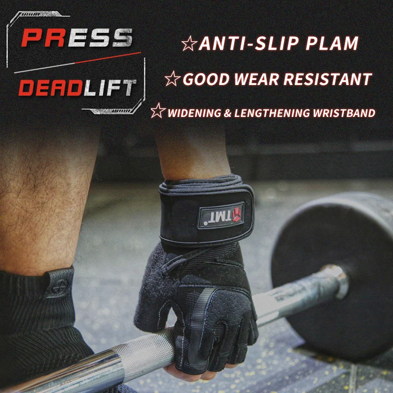 TMT رياضة قفازات المضادة للانزلاق مع معصمه الرياضة قفازات رفع أثقال الجسم بناء Deadlift التدريب اللياقة البدنية حماية تجريب