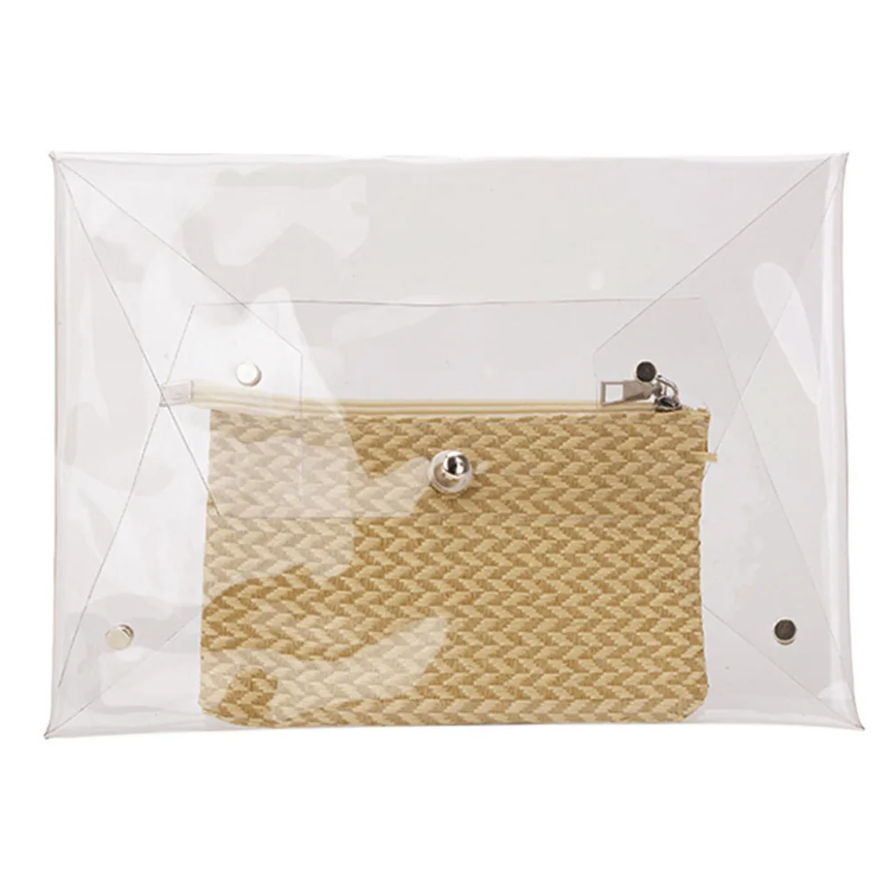 

2PCs Fashion Women's Transparent Transparent Single Shoulder Bags Jelly Candy Envelope Bag PVC+PU Hasp&Zipper Clutch Bags 10May2