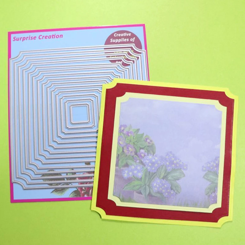 

Surprise Creation Cutting dies 14-Piece Square Curve Corner Scrapbook Cardmaking DIY Craft Metal Stencil