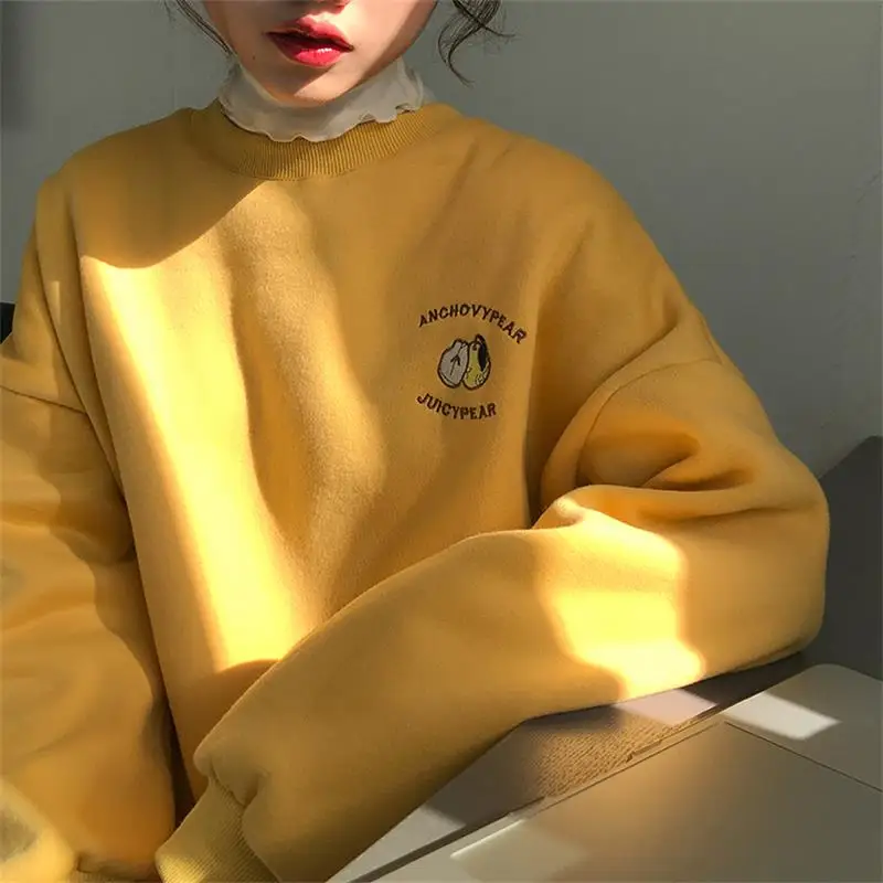 Женский свитшот Harajuku толстый Ulzzang свободный мультяшный фруктовый с надписями