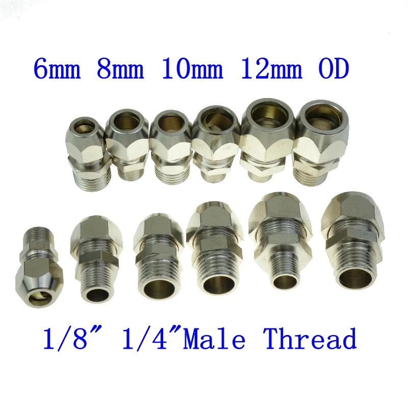 Пневматический воздушный никелированный латунный Компрессионный фитинг Штекерный СОЕДИНИТЕЛЬ 6 мм 8 мм 10 мм 12 мм OD x 1/" 1/4" 3/" 1/2" BSP Мужской
