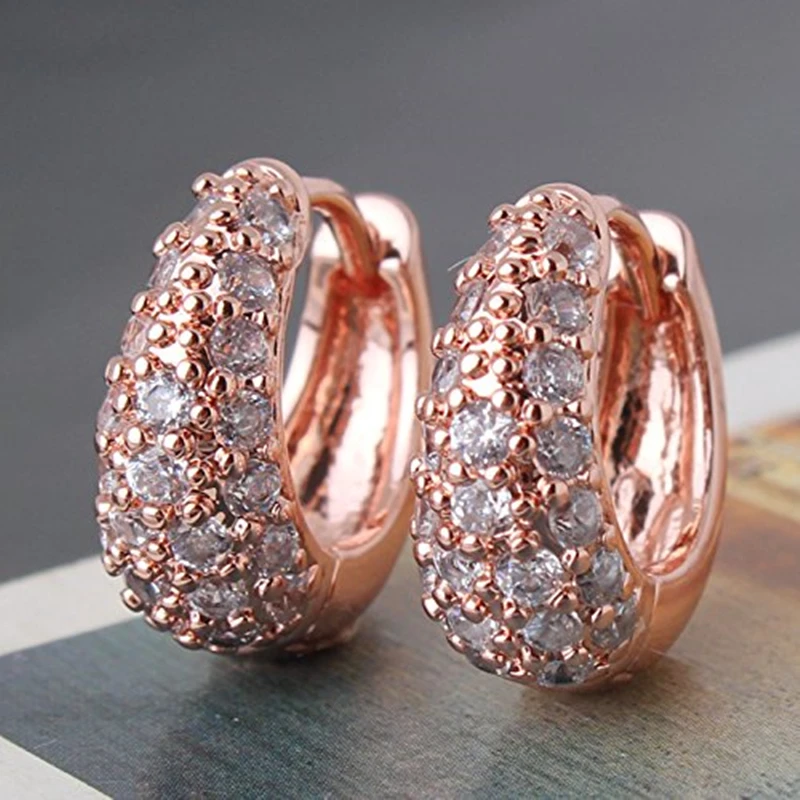 

Luxury White Stone Hoop Earrings for Women Wedding Jewelry Rose Gold Gift Hoop Earrings Engagement Hoop Earrings Femme O5M010