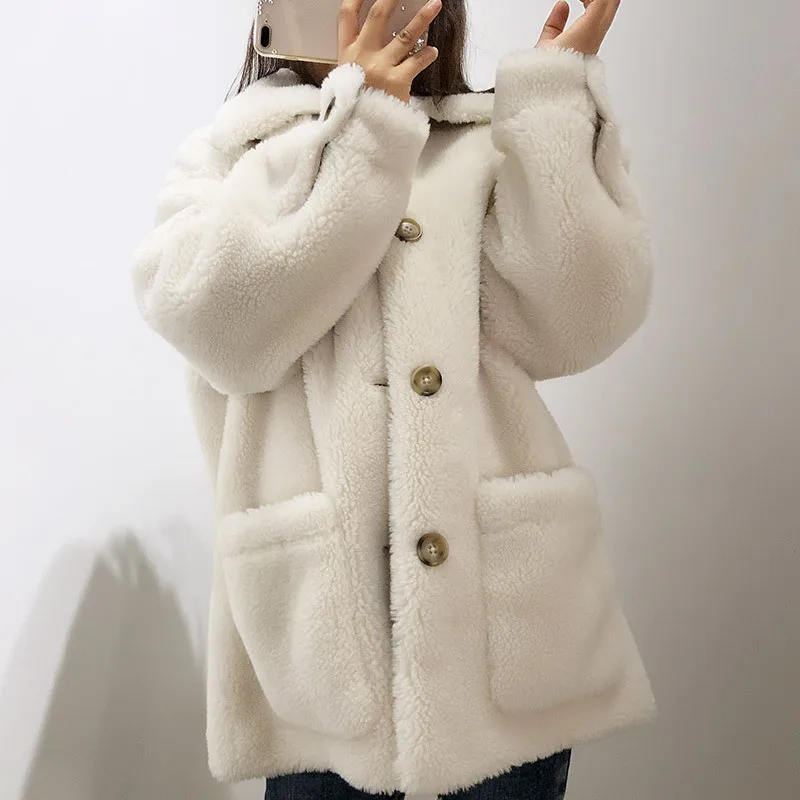 WSYORE Female Lamb Fur Coat New Autumn and Winter Women Loose Fur Jacket Outwear Thick Long Sleeve Fur Coats NS1313