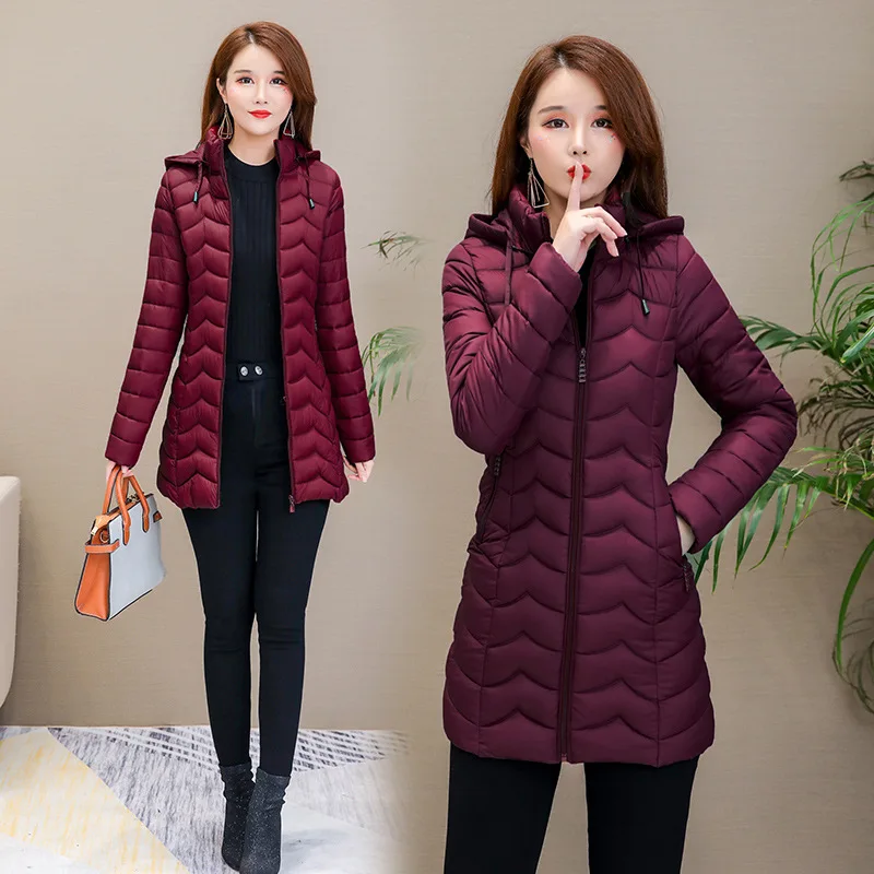 2019 Autumn Winter Jackets Women Thin Down Jacket Hooded Medium-Long Cotton Padded Coat Winter Outwear Plus Size 4XL Warm Parka