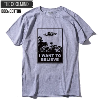 

COOLMIND 100% cotton short sleever want to believe printed men T shirt casual men T-shirt male loose fashion tshirt men QI0240A