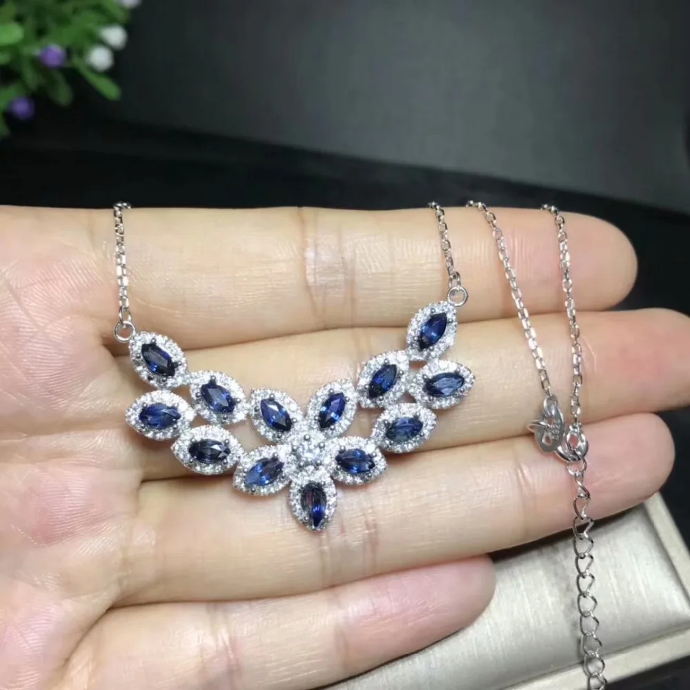 Collier pendentif saphir bleu naturel S925 argent collier de pierres précieuses naturelles 2 rangée