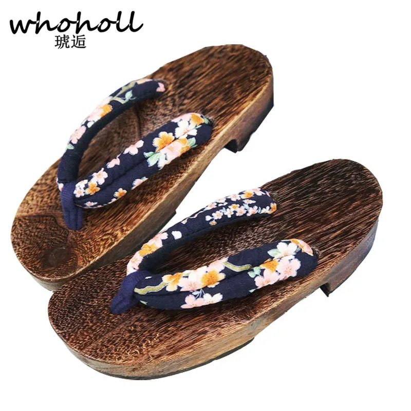 

WHOHOLL Japanese Geta Sandals Women Comiket Coser Cosplay ACG Wooden Slippers Anti-skid Floral Clog Slippers Flip-flops Slides