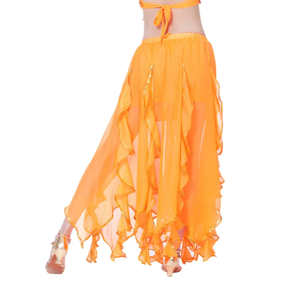 Genuine Fashion Women Sequin Side Split Skirt Chiffon Belly Dance
