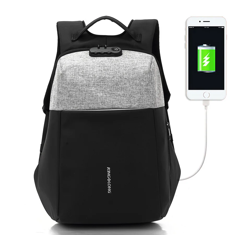 

KINGSLONG New Anti-thief Design USB Recharging Backpack Lock Design Men Fashion Backpack Travel Bag Water-resistant KLB1609-5