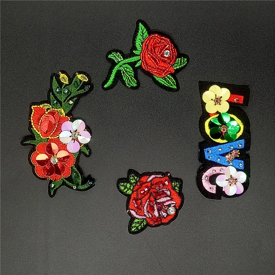 2pcs/lot 3D Handmade Sequin & Embroidery beaded Flower Patches sequined patch for clothing