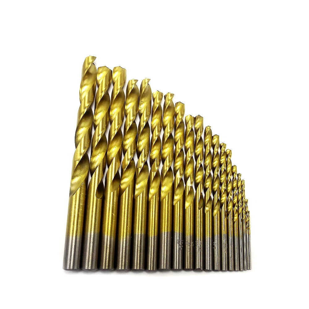 

HSS titanium twist drill / drill straight shank 19pcs drill bit 1.0mm-10.0mm round handle Metal Woodworking Cutter Set