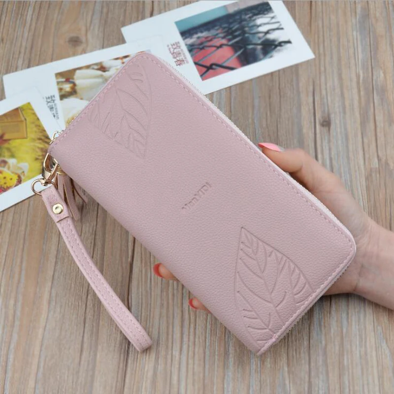 

New Women Clutch Wallets Fashion Wristband Purse Leaf Pattern Female Wallet Zipper Card Holder High Capacity Carteira Feminina