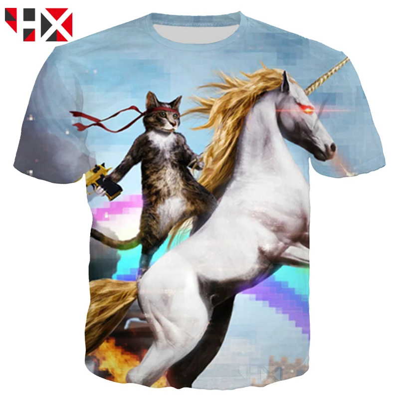 

HX Newest Fashion funny 3D Print Unisex T Shirt/Sweatshirt/Hoodie Space Sloth/Cat Riding Llama Unicorn Hip Hop Tee Tops A118