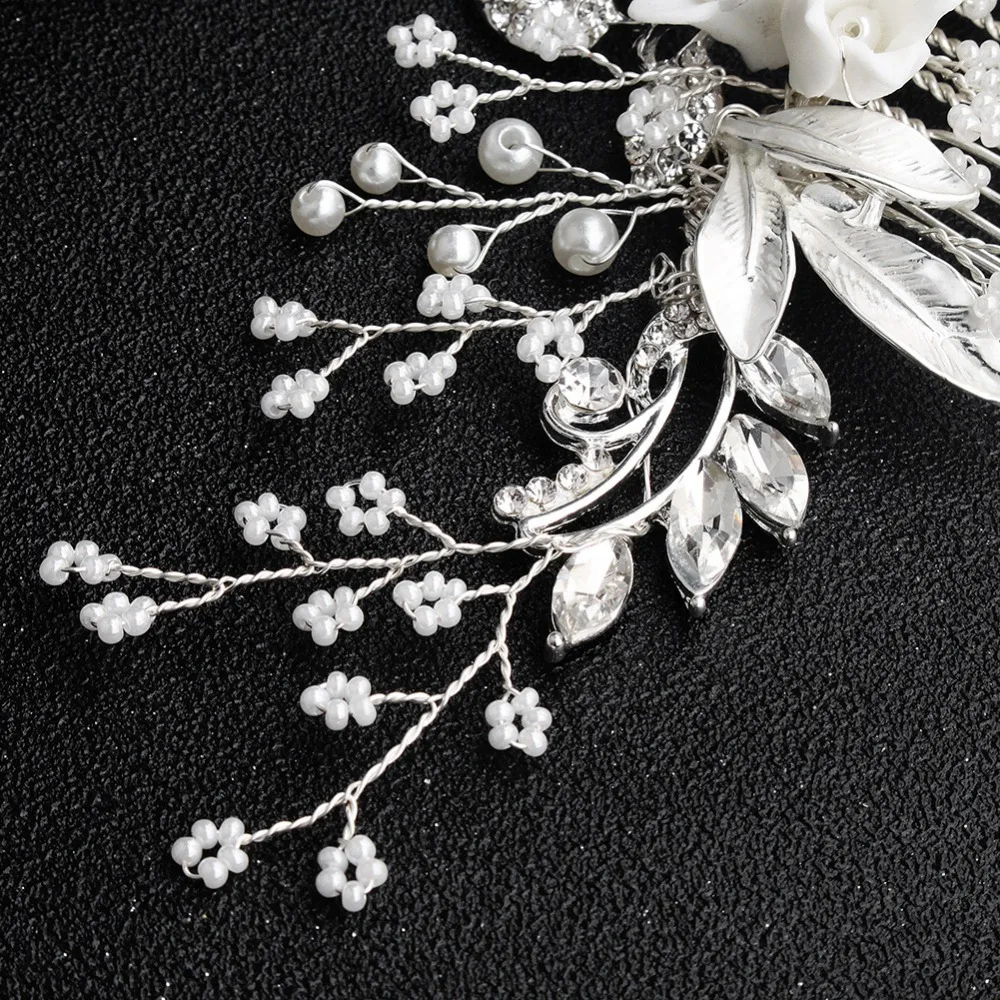 White Flower Silver Hair Combs  (5)