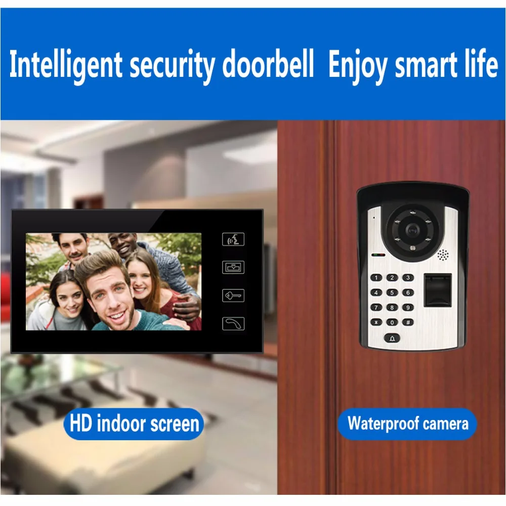 2.4G Digital wifi cameras video door phone with 7inch screen home safty system support finger print password unlock door system