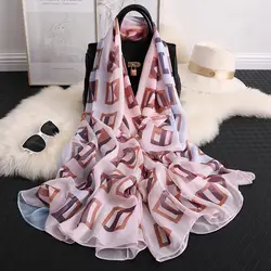 Роскошный шелковый шарф для Для женщин геометрический рисунок печати платки большой мягкая для шеи длинный шарф для летняя одежда Новый
